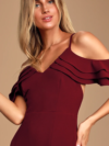 Forever Smitten Burgundy Cold-Shoulder Maxi Dress