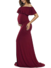 Wine Maternity Solid Color Off Shoulder Photoshoot Gowns