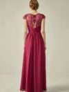 Lace Cap Sleeves V-Neck Lace Back Closure with Keyhole Bridesmaid Dress