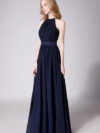 High Neck Halter Pleated Bodice Chiffon Bridesmaid Dress Long