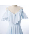 Double Spaghetti Straps V Neck Georgette Bridesmaid Dress with Flouncing Top