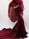 GLORIA Maternity Dress Fitted Maxi Dress with Cape