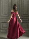 Off Shoulder Ruched Corset Back A-Line Satin Wedding Prom Dress
