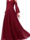 Bright Maroon Cold Shoulder Umbrella Sleeves Maxi Dress