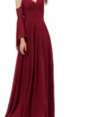 Bright Maroon Cold Shoulder Umbrella Sleeves Maxi Dress