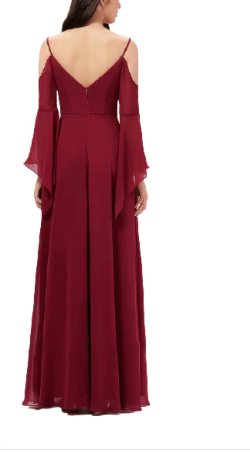 Bright Maroon Cold Shoulder Umbrella Sleeves Maxi Dress
