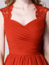 Rust Modest Cap Sleeves Chiffon Long Bridesmaid Dress with Lace Back