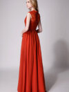 Rust Modest Cap Sleeves Chiffon Long Bridesmaid Dress with Lace Back