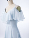 Double Spaghetti Straps V Neck Georgette Bridesmaid Dress with Flouncing Top