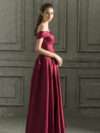 Off Shoulder Ruched Corset Back A-Line Satin Wedding Prom Dress