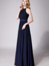 High Neck Halter Pleated Bodice Chiffon Bridesmaid Dress Long