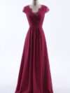 Lace Cap Sleeves V-Neck Lace Back Closure with Keyhole Bridesmaid Dress