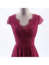Lace Cap Sleeves V-Neck Lace Back Closure with Keyhole Bridesmaid Dress
