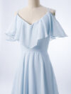 Double Spaghetti Straps V Neck Georgette Bridesmaid Dress with Flouncing Top