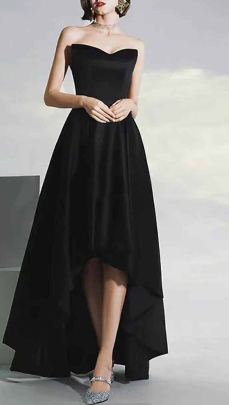 Black Satin High Low Tube Dress
