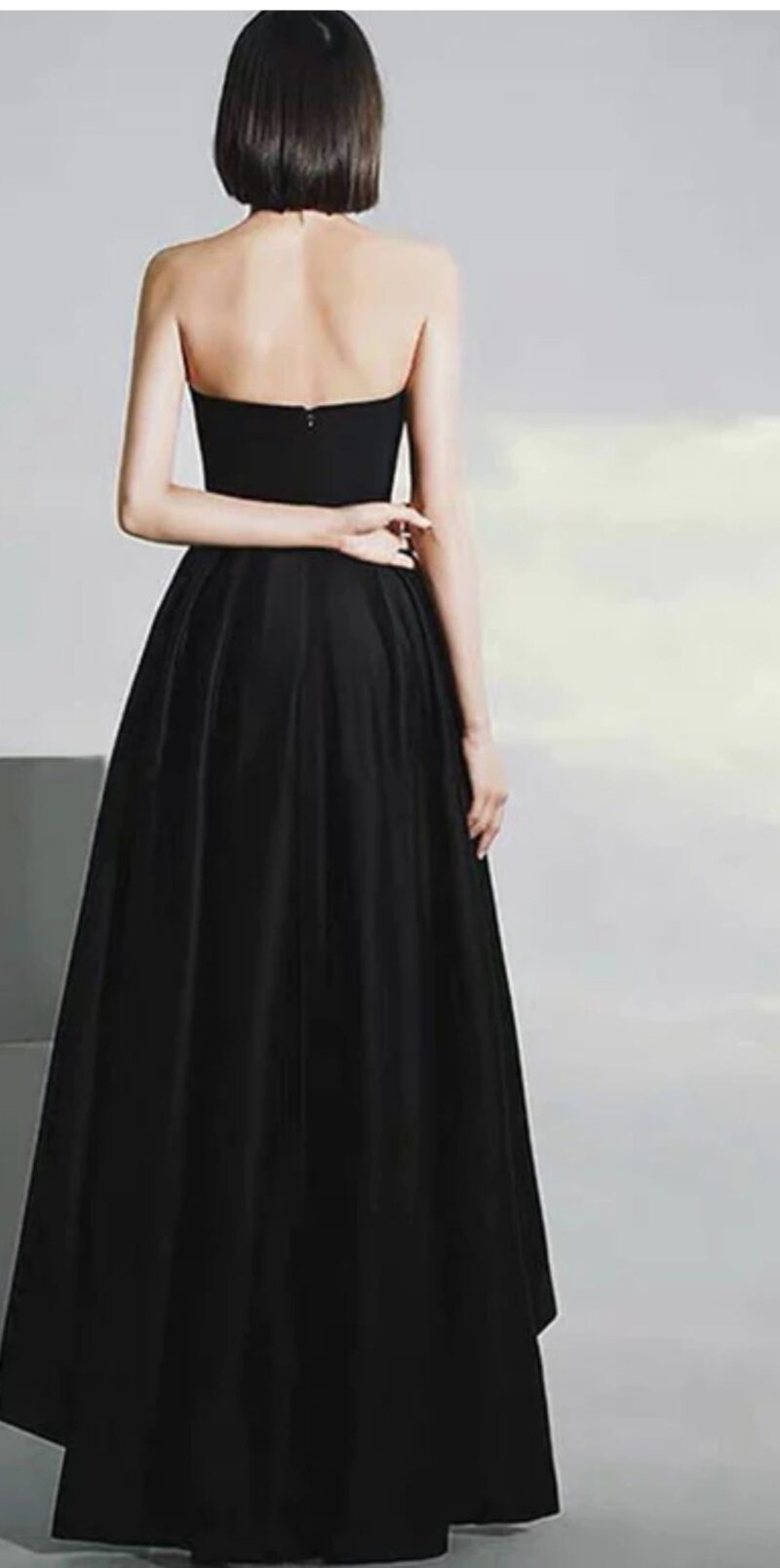 Black Satin High Low Tube Dress