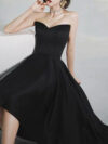 Black Satin High Low Tube Dress