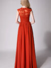 Rust Modest Cap Sleeves Chiffon Long Bridesmaid Dress with Lace Back