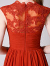 Rust Modest Cap Sleeves Chiffon Long Bridesmaid Dress with Lace Back