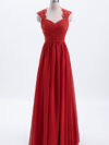 Rust Modest Cap Sleeves Chiffon Long Bridesmaid Dress with Lace Back