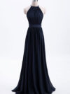 High Neck Halter Pleated Bodice Chiffon Bridesmaid Dress Long
