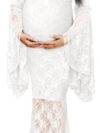 White Lace Sweeatheart Neckline Bell Sleeves Maternity Dress