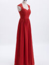 Rust Modest Cap Sleeves Chiffon Long Bridesmaid Dress with Lace Back