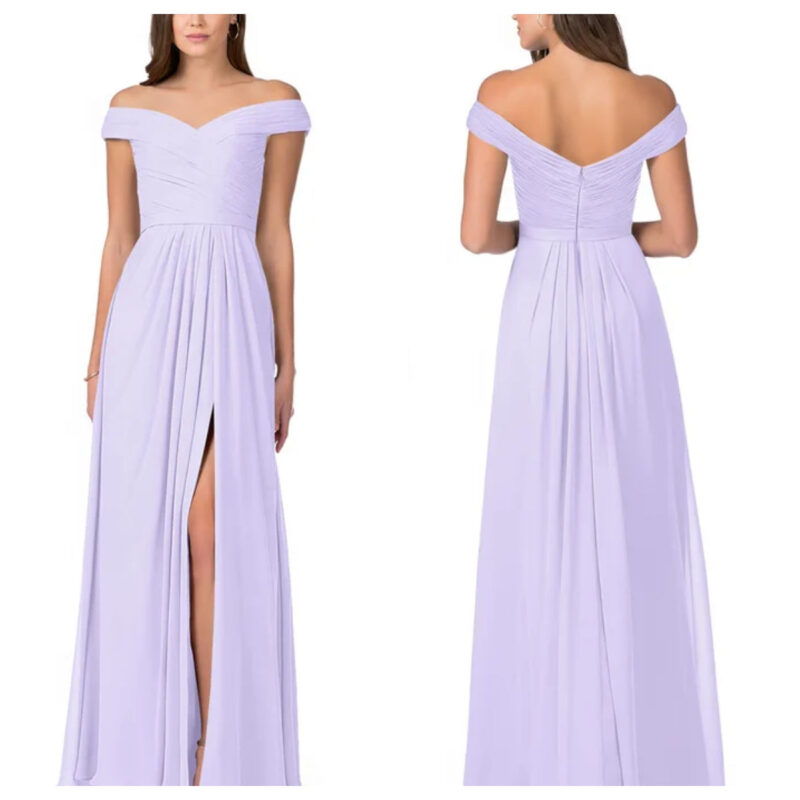 Lilac Off Shoulder Maxi and Evening Dress with slit
