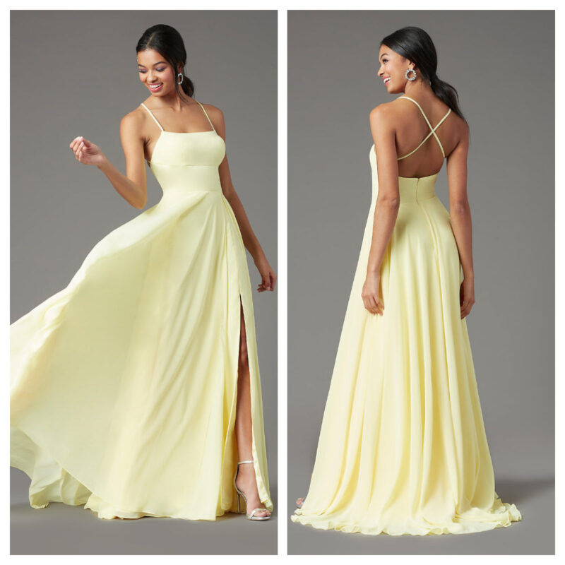 Long Square-Neck Formal Prom Dress