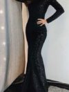 Black Sequins Bodycon Fishtail Maxi