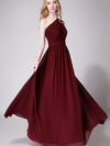 One Shoulder Sheer Wine Draped Maxi Dress