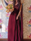 Maroon One Shoulder Draped Enigma Maxi Dress