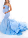Sky Blue One Shoulder Lycra and Georgette Maternity Dress