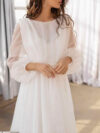 Breezy White V Back Puffer Sleeves Trail Gown
