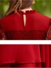 Charming Long Lace Sleeves Pleated Chiffon Long Red Maxi Dress