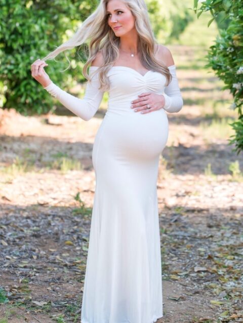 Off White Long-Sleeve Baby Shower Gown