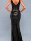 Black Sequins V Neck Bodycon Maxi Dress