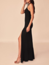 Black Scuba High Neck Bodycon Dress with Slit